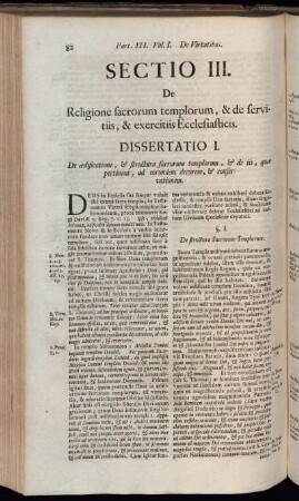 Sectio III. De Religione sacrorum templorum, & de servitiis, & exercitiis Eccelesiasticis.