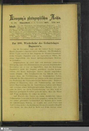Zur 100. Wiederkehr des Geburtstages Daguerre's