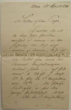 Brief von Therese an ihren Vater - aus der Schreibschatulle der Ulrike von Levetzow (Goethe-Kasten)