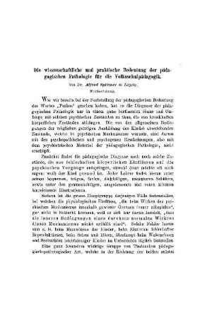 Die wissenschaftliche und praktische Bedeutung der pädagogischen Pathologie in der Volksschulpädagogik