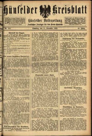 Ausgabe vom Samstag, den 11. November 1922.