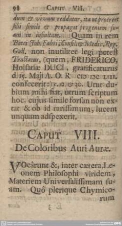 CAPUT VIII. De Coloribus Auri Aurae.