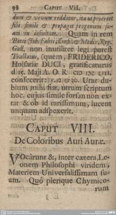 CAPUT VIII. De Coloribus Auri Aurae.