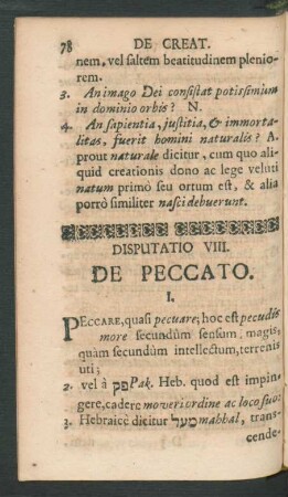 Disputatio VIII. De Peccato.