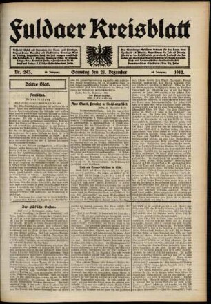 Dritte Ausgabe vom Samstag, den 21. Dezember 1912.