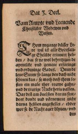 Dat 3. Deel. Vam Ampte und Leevende Christliker Wedewen und Weisen.