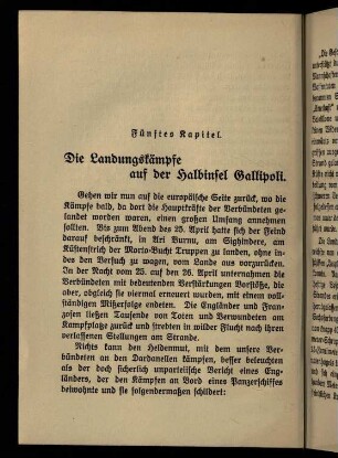 120-128, Fünftes Kapitel: Die Landungskämpfe auf der Halbinsel Gallipoli.