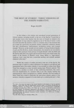 'The Best Of Stories': Three Versions Of The Joseph Narrative Roger Allen