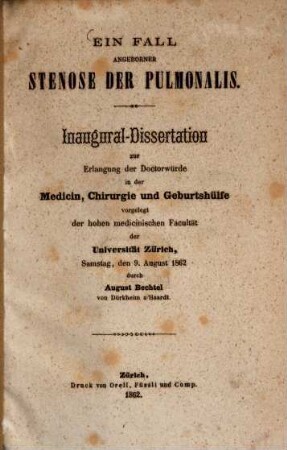 Ein Fall angeborner Stenose der Pulmonalis