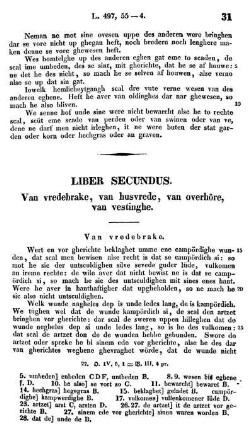 Secundus liber. Van vredebrake, van husvrede, van overhöre, van vestinghe.