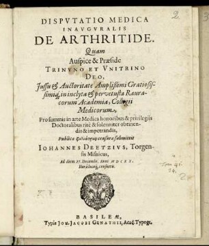 Disputatio Medica Inauguralis De Arthritide