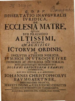Diss. inaug. iur. de ecclesia matre