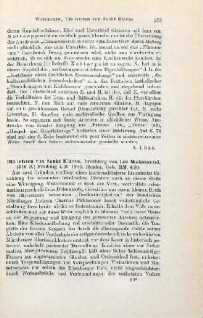 255-256 [Rezension] Weismantel, Leo, Die Letzten von Sankt Klaren