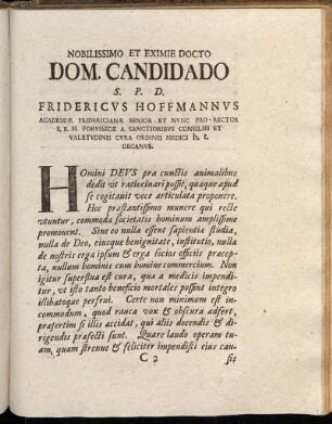 Nobilissimo et Eximie Docto Dom. Candidado S.P.D. Fridericus Hoffmannus[...]