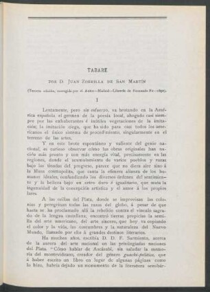 Tabaré : (Tercera edición, corregida por el autor - Madrid - Librería de Fernando Fé - 1892).