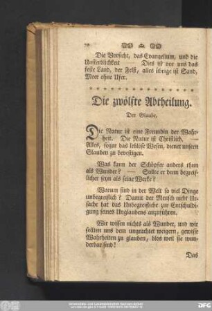Die zwölfte Abtheilung. Der Glaube.