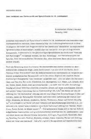 Zum Verhältnis von Hermeneutik und Sprachtheorie im 18. Jahrhundert