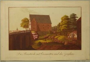 Blick aus dem Wehrgang (alter Eingang) auf der Festung Königstein in der Sächsischen Schweiz zum alten Zeughaus, aus einer Serie nach Engelbrechts Prospekten der Festung Königstein 1735 von Pinz