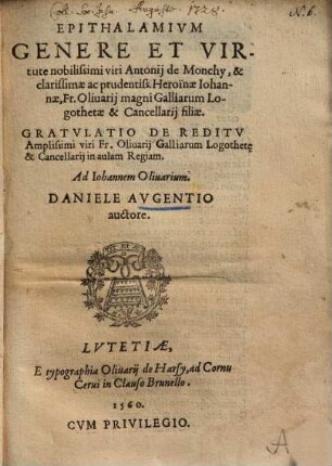 Epithalamium genere et virtute nobilissimi viri Antonii de Monchy ...