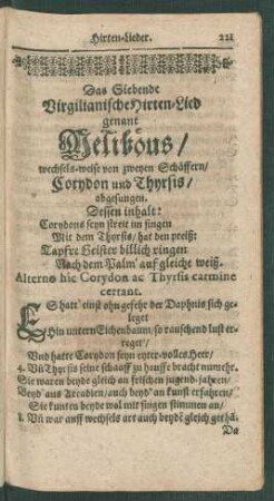Das Siebende Virgilianische Hirten-Lied genant Meliböus/