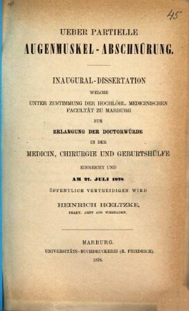 Ueber partielle Augenmuskel-Abschnürung : Von Heinrich Hoeltzke. (Inaugural-Dissertation.)