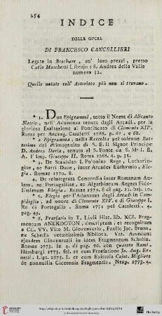 Indice delle opere di Francesco Cancellieri