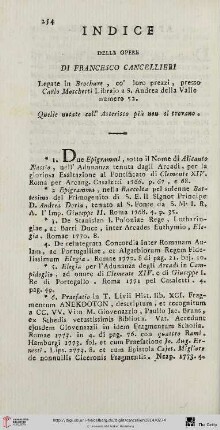 Indice delle opere di Francesco Cancellieri