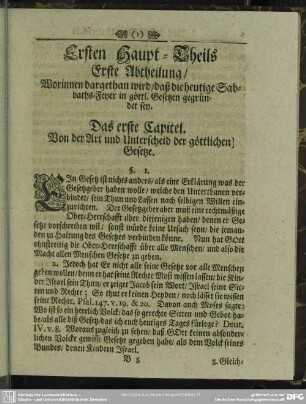 Ersten Haupt-Theils ...