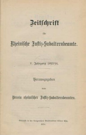 5.1893/94: Zeitschrift für Rheinische Justiz-Subalternbeamte
