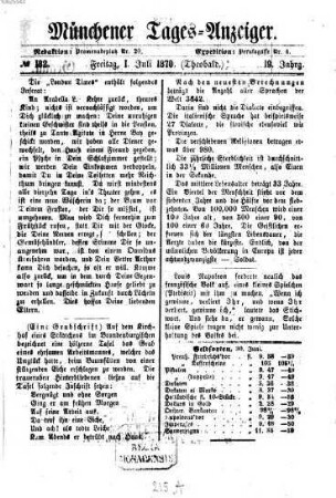 Münchener Tages-Anzeiger : altes Fremdenblatt. 1870,7/9 = Jg. 19