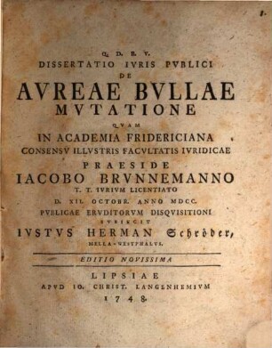 Diss. iuris publ. de aureae bullae mutatione