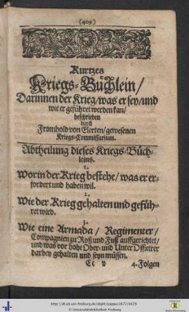 Kurtzes Kriegs-Buechlein.