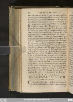 Epist. XLVII. Mediolanum. Io. Baptistae Sacco, V. N. Senatu à - Secretis.