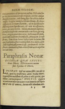 Paraphrasis Nonae Eclogae Quae Inscribitur Moeris ...