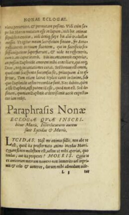 Paraphrasis Nonae Eclogae Quae Inscribitur Moeris ...