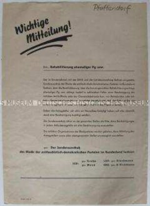 Rundschreiben an die Gemeinden zur Rehabilitierung ehemaliger NSDAP-Mitglieder