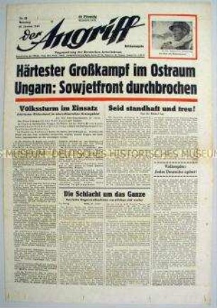 Tageszeitung "Der Angriff" u.a. zum Einsatz des Volkssturms an der Ostfront in Schlesien
