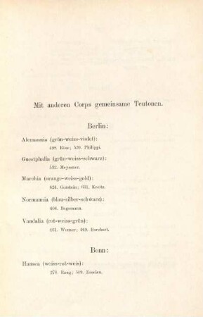 Mit anderen Corps gemeinsame Teutonen.