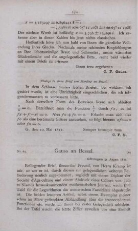 Nr. 64 Gauss an Bessel - Nr. 101 Bessel an Gauss