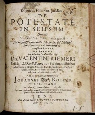 Disputatio Historico-Iuridica De Potestate In Seipsum