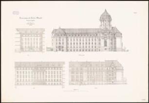 Kriminalgericht und Untersuchungsgefängnis, Berlin-Moabit Erweiterungsbau Kriminalgericht: Erweiterungsbau Kriminalgericht: Hofansichten, O-, S-Ansicht 1:150