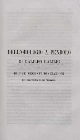 Dell'Orologio A Pendolo Di Galileo Galilei.