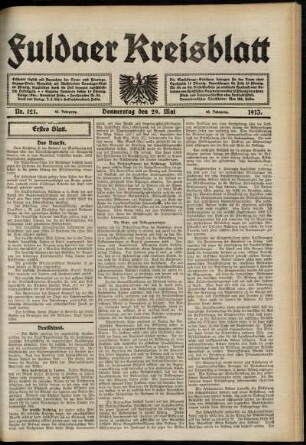 Erste Ausgabe vom Donnerstag, den 29. Mai 1913.