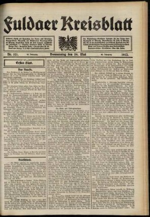 Erste Ausgabe vom Donnerstag, den 29. Mai 1913.