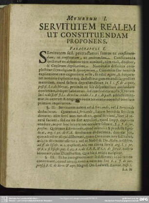 Membrum I. Servitutem Realem Ut Constituendam Proponens