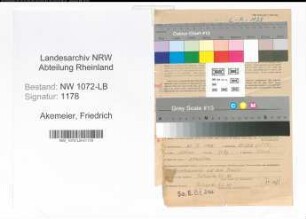 Entnazifizierung Friedrich Akemeier , geb. 31.03.1889 (Lehrer)