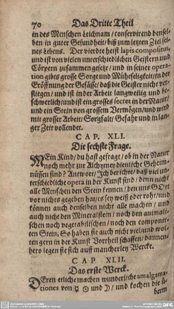 CAP. XLII. Das erste Werck.