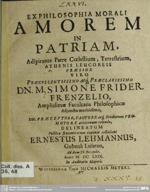 Ex philosophia morali amorem in patriam