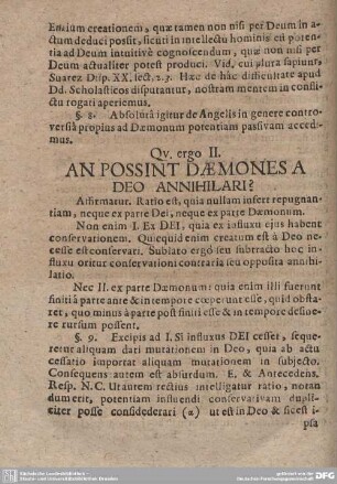 Qu. ergo II. AN POSSINT DAEMONES A DEO ANNIHILARI?