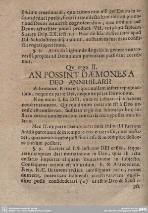 Qu. ergo II. AN POSSINT DAEMONES A DEO ANNIHILARI?